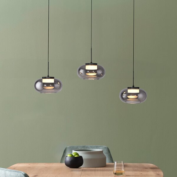 Schöner Wohnen LED-Hängelampe Sia, 3-fl., καπνιστό γκρι, 3.000 K, ρυθμιζόμενος, Γκρι, Σαλόνι / τραπεζαρία, Γυαλί, σύγχρονο
