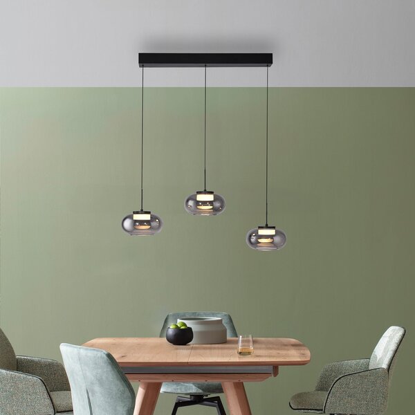 Schöner Wohnen LED-Hängelampe Sia, 3-fl., καπνιστό γκρι, 3.000 K, ρυθμιζόμενος, Γκρι, Σαλόνι / τραπεζαρία, Γυαλί, σύγχρονο