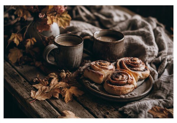 Πίνακας σε καμβά φθινοπωρινό hygge με καφέ