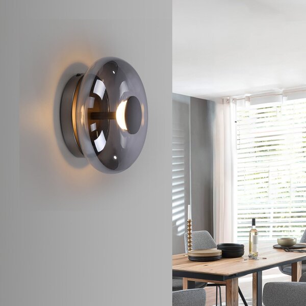Schöner Wohnen LED-Deckenlampe Posh, καπνιστό γυαλί, 3.000 K, ρυθμιζόμενος, Γκρι, Σαλόνι / τραπεζαρία, Γυαλί, σύγχρονο