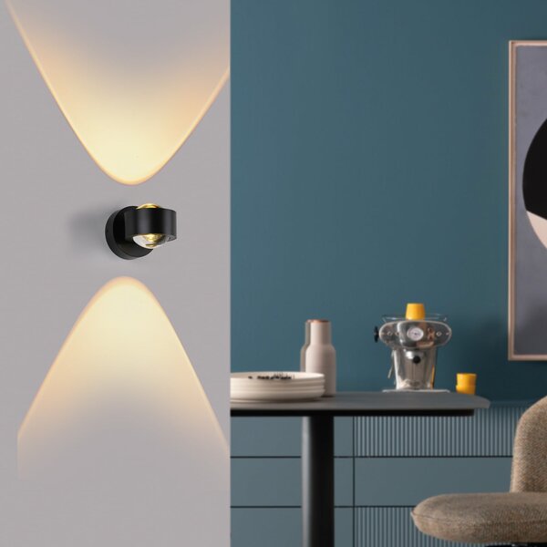 Schöner Wohnen LED-Wandlampe Chia, μαύρο, 3.000 K, up/down, Μαύρο, Σαλόνι / τραπεζαρία, Πλαστικό, σύγχρονο