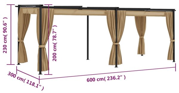 313900 vidaXL Gazebo with Curtains 6x3 m Taupe Steel (not for individual sales / blocked all in blockcades)