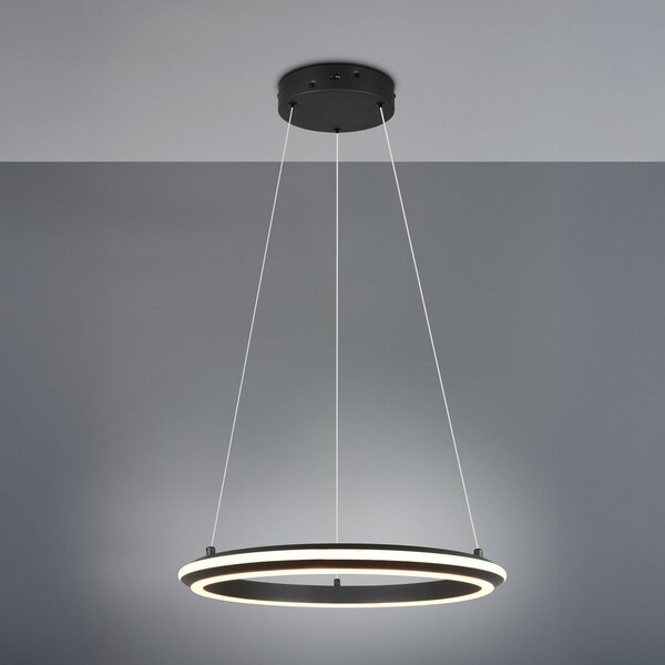 Trio Lighting Κρεμαστή λάμπα LED Amador, Ø 45 cm, μαύρο ματ, μέταλλο, CCT, ρυθμιζόμενος, Μαύρο, Σαλόνι / τραπεζαρία, Μέταλλο, σύγχρονο