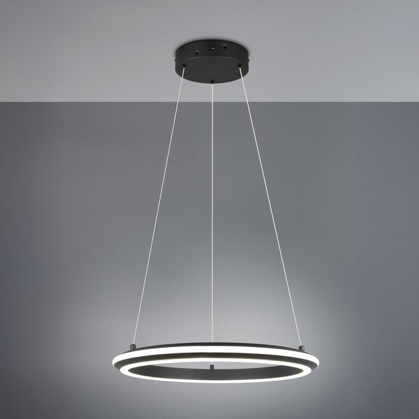 Trio Lighting Κρεμαστή λάμπα LED Amador, Ø 45 cm, μαύρο ματ, μέταλλο, CCT, ρυθμιζόμενος, Μαύρο, Σαλόνι / τραπεζαρία, Μέταλλο, σύγχρονο