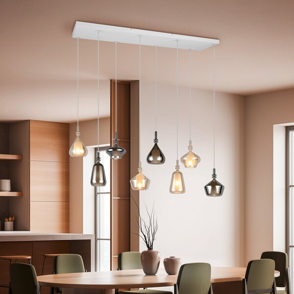 Trio Lighting Κρεμαστό φωτιστικό Aldea, μήκος 115 cm, λευκό/κεχριμπάρι/χρώμιο γυαλί, 8 φτερά., ρυθμιζόμενος, Μπεζ, Σαλόνι / τραπεζαρία, Γυαλί