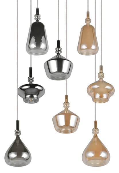 Trio Lighting Κρεμαστό φωτιστικό Aldea, Ø 60 cm, λευκό/κεχριμπάρι/χρώμιο, γυαλί, 8 φτερά., ρυθμιζόμενος, Μπεζ, Σαλόνι / τραπεζαρία, Γυαλί