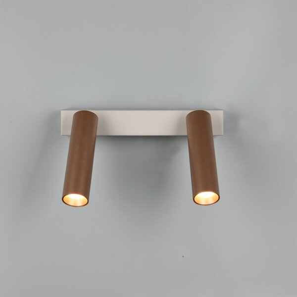 Trio Lighting LED-Deckenstrahler Ambala, μήκος 26 cm, γκρι/καφέ, 2-flg., ρυθμιζόμενος, Καφέ / Σκουριάς, Σαλόνι / τραπεζαρία, Μέταλλο, σύγχρονο