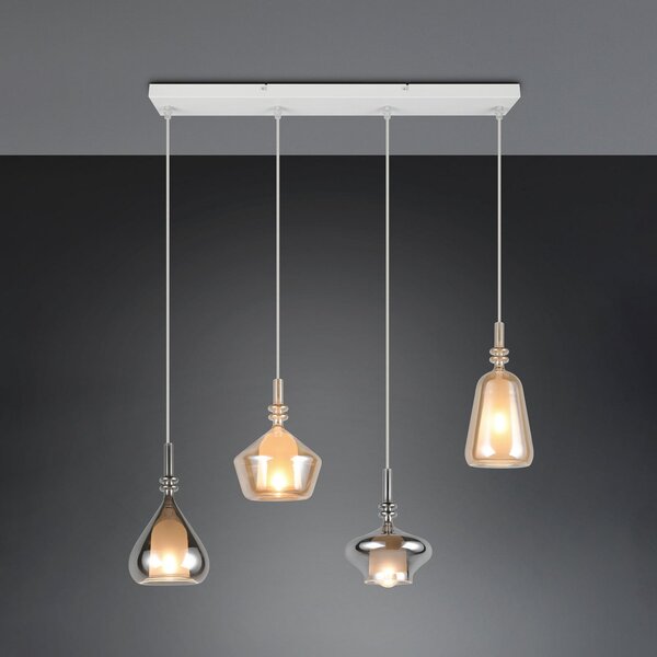 Trio Lighting Κρεμαστό φωτιστικό Aldea, μήκος 65 cm, λευκό/κεχριμπάρι/χρώμιο γυαλί, 4 φτερά., ρυθμιζόμενος, Μπεζ, Σαλόνι / τραπεζαρία, Γυαλί