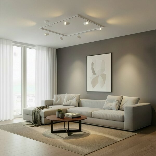 Lindby Σύστημα σιδηροτροχιών Linaro, GU10, 6 φτερά, λευκό, σχήμα Ο, Λευκό, Σαλόνι / τραπεζαρία, Αλουμίνιο, σύγχρονο