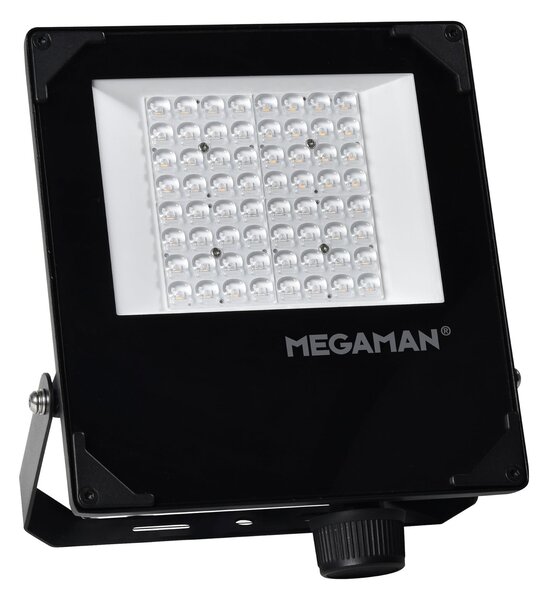 MEGAMAN LED προβολέας εξωτερικού χώρου Hugo, 50 W, 3000 K, IP66, Μαύρο, Αλουμίνιο