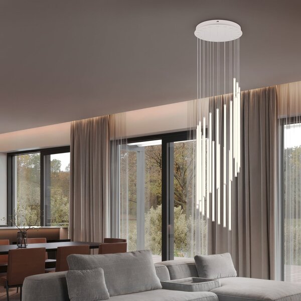 Trio Lighting Κρεμαστό φωτιστικό LED Baxter, ανοιχτό γκρι, Ø 37 cm, μέταλλο CCT ρυθμιζόμενο, ρυθμιζόμενος, Γκρι, Σαλόνι / τραπεζαρία, Μέταλλο, σύγχρονο