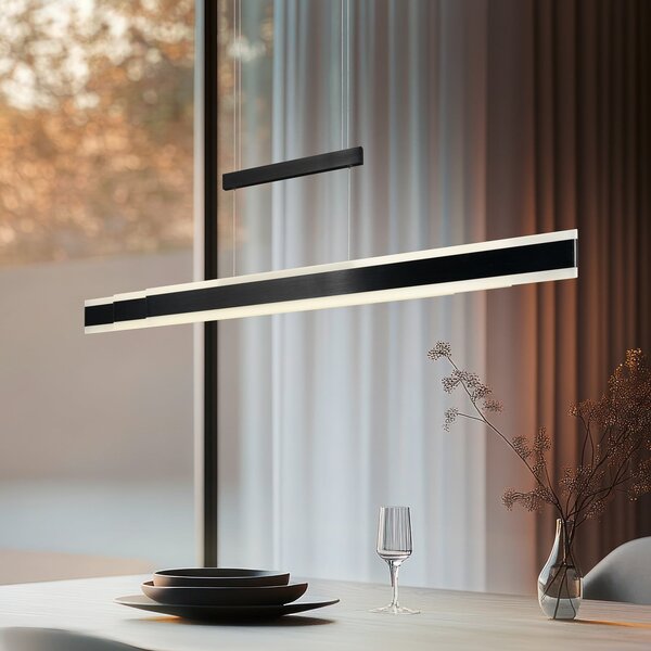Trio Lighting Κρεμαστή λάμπα LED Arcola μαύρη, μήκος 152 cm, ρυθμιστής έντασης με αφή, CCT, ρυθμιζόμενος, Μαύρο, Σαλόνι / τραπεζαρία, Μέταλλο, σύγχρονο