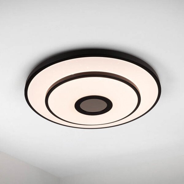 Näve LED φωτιστικό οροφής Genua, μαύρο, σίδερο, CCT, τηλεχειριστήριο, ρυθμιζόμενος, Μαύρο, Σαλόνι / τραπεζαρία, Μέταλλο, σύγχρονο