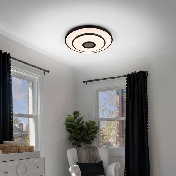 Näve LED φωτιστικό οροφής Genua, μαύρο, σίδερο, CCT, τηλεχειριστήριο, ρυθμιζόμενος, Μαύρο, Σαλόνι / τραπεζαρία, Μέταλλο, σύγχρονο