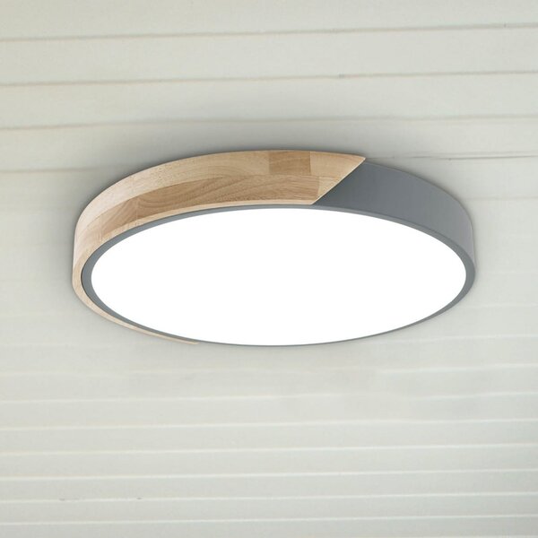 Näve LED φωτιστικό οροφής Borneo, δρυς, μέταλλο, CCT, τηλεχειριστήριο, ρυθμιζόμενος, Ξύλου, Σαλόνι / τραπεζαρία, Ξύλο, σύγχρονο