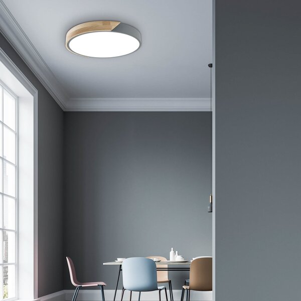 Näve LED φωτιστικό οροφής Borneo, δρυς, μέταλλο, CCT, τηλεχειριστήριο, ρυθμιζόμενος, Ξύλου, Σαλόνι / τραπεζαρία, Ξύλο, σύγχρονο