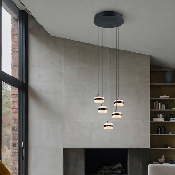 Trio Lighting Κρεμαστό φωτιστικό LED Dios, χρώμα νικελίου, Ø 45 cm, CCT, 5 φτερά., ρυθμιζόμενος, Μεταλλικό, Σαλόνι / τραπεζαρία, Μέταλλο, σύγχρονο