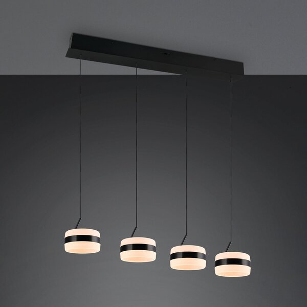 Trio Lighting Κρεμαστό φωτιστικό LED Dios, μαύρο, μήκος 85 cm, CCT, 4 φώτα., ρυθμιζόμενος, Μαύρο, Σαλόνι / τραπεζαρία, Μέταλλο, σύγχρονο