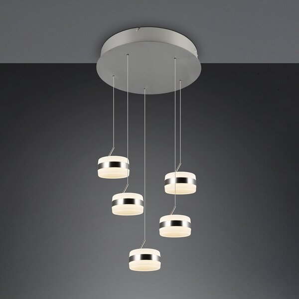 Trio Lighting Κρεμαστό φωτιστικό LED Dios, χρώμα νικελίου, Ø 45 cm, CCT, 5 φτερά., ρυθμιζόμενος, Μεταλλικό, Σαλόνι / τραπεζαρία, Μέταλλο, σύγχρονο