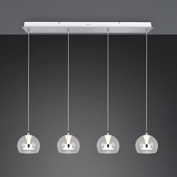 Trio Lighting Κρεμαστό φωτιστικό LED Flynt, μήκος 97 cm, χρώμιο, μέταλλο, 4 φτερά., ρυθμιζόμενος, Μεταλλικό, Σαλόνι / τραπεζαρία, Μέταλλο, σύγχρονο