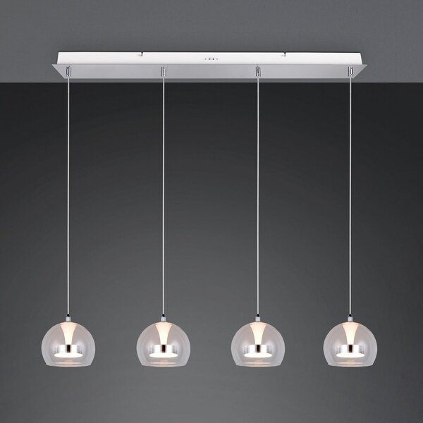 Trio Lighting Κρεμαστό φωτιστικό LED Flynt, μήκος 97 cm, χρώμιο, μέταλλο, 4 φτερά., ρυθμιζόμενος, Μεταλλικό, Σαλόνι / τραπεζαρία, Μέταλλο, σύγχρονο