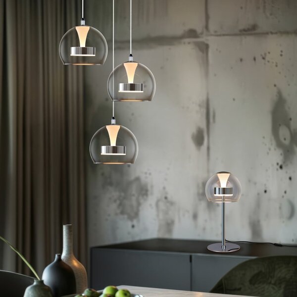 Trio Lighting Κρεμαστή λάμπα LED Flynt, Ø 42 cm χρώματος χρωμίου, μέταλλο CCT 3-φωτιστικά., ρυθμιζόμενος, Μεταλλικό, Σαλόνι / τραπεζαρία, Μέταλλο, σύγχρονο