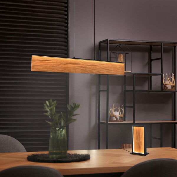 Trio Lighting Κρεμαστό φωτιστικό LED Kalea, μήκος 110 cm, χρώμα ξύλου, ξύλο, ρυθμιζόμενος, Ξύλου, Σαλόνι / τραπεζαρία, Ξύλο