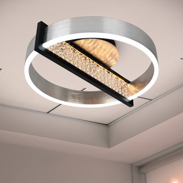 Näve Φωτιστικό οροφής LED Yvaris, ασημί, CCT, τηλεχειριστήριο, ρυθμιζόμενος, Μεταλλικό, Σαλόνι / τραπεζαρία, Αλουμίνιο, σύγχρονο