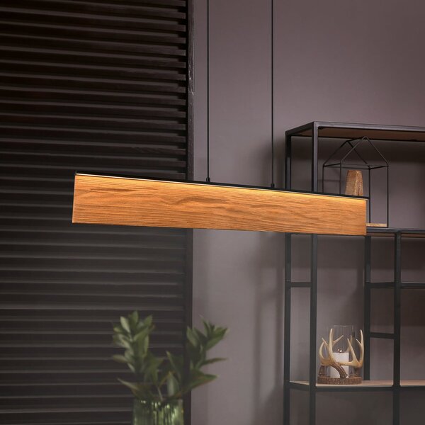 Trio Lighting Κρεμαστό φωτιστικό LED Kalea, μήκος 110 cm, χρώμα ξύλου, ξύλο, ρυθμιζόμενος, Ξύλου, Σαλόνι / τραπεζαρία, Ξύλο