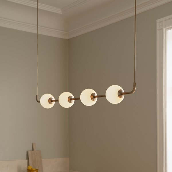 UMAGE LED κρεμαστό φωτιστικό Audrey LINEAR, ορείχαλκος, 118 cm 4 φώτα., ρυθμιζόμενος, Χρυσό / Ορείχαλκου, Σαλόνι / τραπεζαρία, Μέταλλο, σχεδιασμός, Σφαίρα