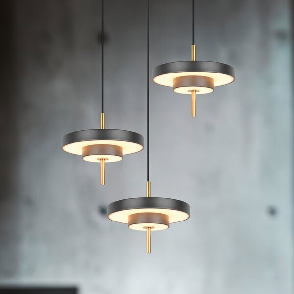 Trio Lighting Κρεμαστό φωτιστικό LED Keaton, μαύρο/χρυσό χρώμα Ø 45 cm CCT 3-φωτιστικό., ρυθμιζόμενος, Μαύρο, Σαλόνι / τραπεζαρία, Μέταλλο