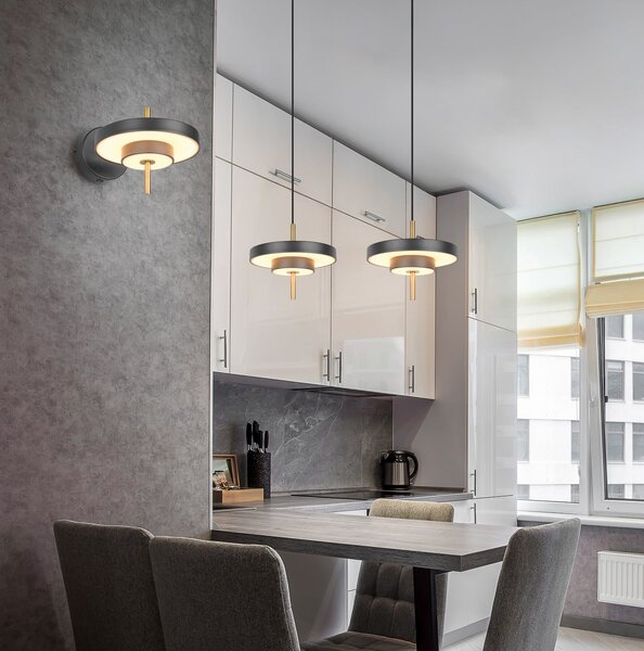 Trio Lighting Κρεμαστή λάμπα LED Keaton, μαύρο/χρυσό, Ø 40 cm, CCT, ρυθμιζόμενος, Μαύρο, Σαλόνι / τραπεζαρία, Μέταλλο