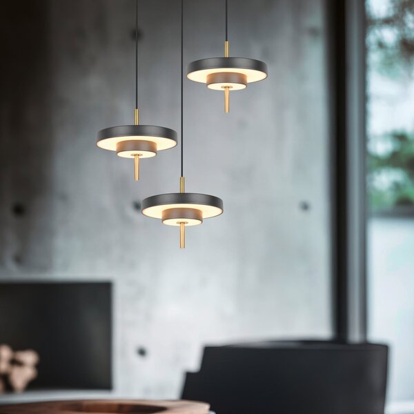 Trio Lighting Κρεμαστό φωτιστικό LED Keaton, μαύρο/χρυσό χρώμα Ø 45 cm CCT 3-φωτιστικό., ρυθμιζόμενος, Μαύρο, Σαλόνι / τραπεζαρία, Μέταλλο