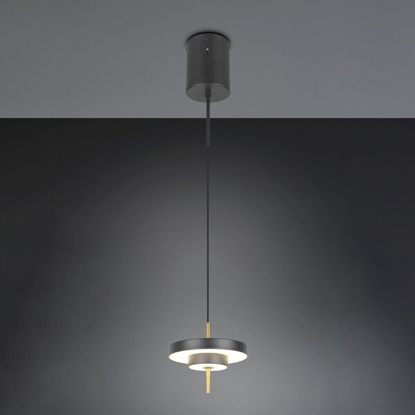 Trio Lighting Κρεμαστή λάμπα LED Keaton μαύρο/χρυσό, Ø 20 cm μέταλλο CCT, ρυθμιζόμενος, Μαύρο, Σαλόνι / τραπεζαρία, Μέταλλο