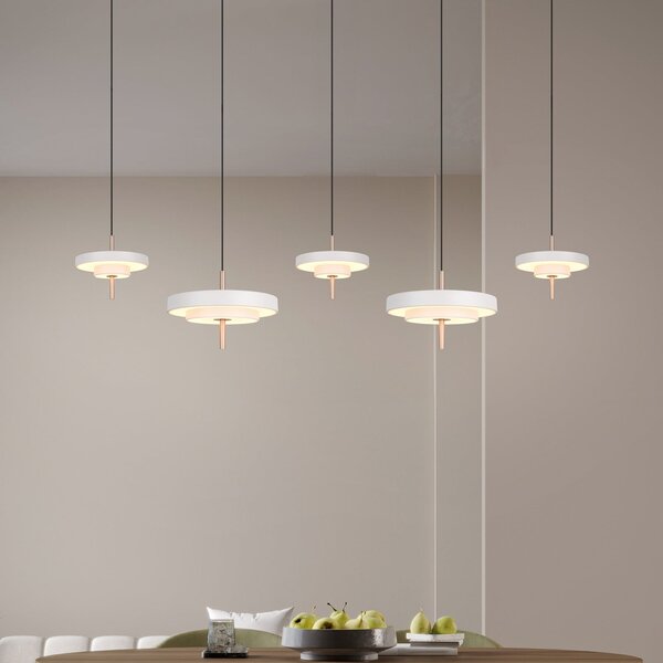 Trio Lighting Κρεμαστή λάμπα LED Keaton, ανοιχτό γκρι, μήκος 140 cm, CCT, 5 φτερά., ρυθμιζόμενος, Γκρι, Σαλόνι / τραπεζαρία, Μέταλλο