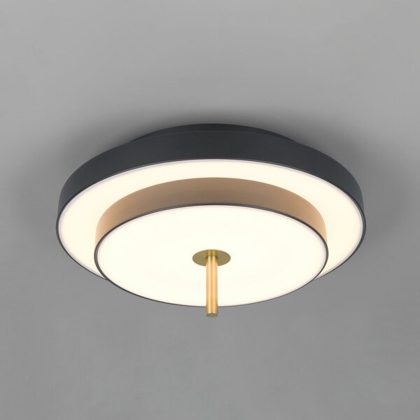 Trio Lighting LED οροφής Keaton, μαύρο/χρυσό, Ø 40 cm, CCT, ρυθμιζόμενος, Μαύρο, Σαλόνι / τραπεζαρία, Μέταλλο