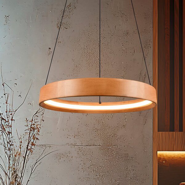 Trio Lighting Κρεμαστό φωτιστικό LED Lynwood, Ø 50 cm, χρώμα ξύλου, ξύλο, ρυθμιζόμενο, ρυθμιζόμενος, Ξύλου, Σαλόνι / τραπεζαρία, Ξύλο