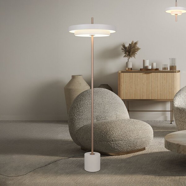 Trio Lighting Λάμπα δαπέδου LED Keaton, ανοιχτό γκρι, ύψος 138 cm, μέταλλο, CCT, ρυθμιζόμενος, Γκρι, Σαλόνι / τραπεζαρία, Μέταλλο