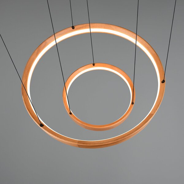 Trio Lighting Κρεμαστό φωτιστικό LED Lynwood, Ø 60 cm, χρώμα ξύλου, ξύλο, 2 φώτα., ρυθμιζόμενος, Ξύλου, Σαλόνι / τραπεζαρία, Ξύλο