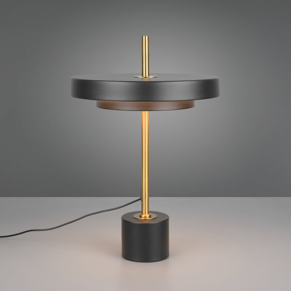 Trio Lighting LED επιτραπέζια λάμπα Keaton, μαύρο/χρυσό, ύψος 45 cm, CCT, ρυθμιζόμενος, Μαύρο, Σαλόνι / τραπεζαρία, Μέταλλο