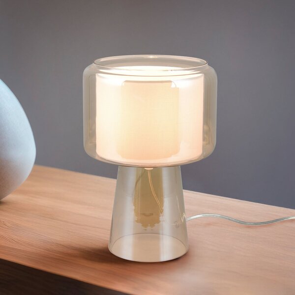 Trio Lighting Επιτραπέζιο φωτιστικό Rocka, κεχριμπαρένιο, ύψος 29 cm, γυαλί/ύφασμα, Μπεζ, Σαλόνι / τραπεζαρία, Γυαλί