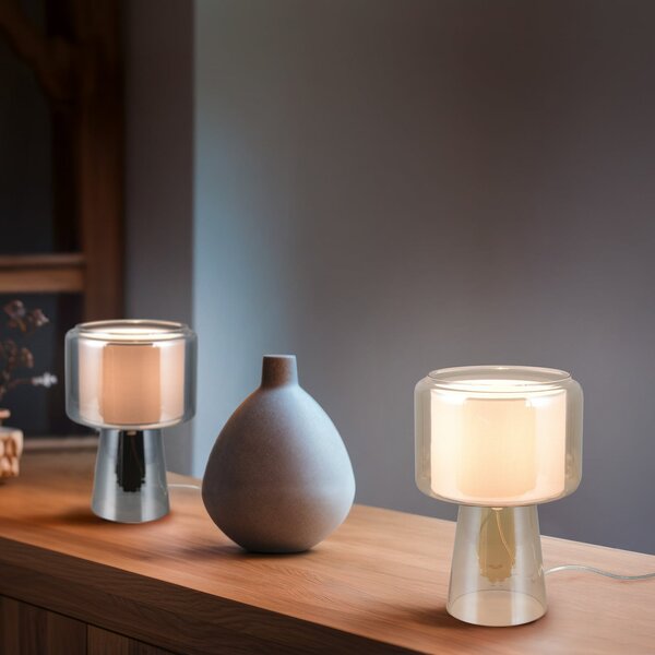 Trio Lighting Επιτραπέζιο φωτιστικό Rocka, χρώμιο, ύψος 29 cm, γυαλί/ύφασμα, Μεταλλικό, Σαλόνι / τραπεζαρία, Γυαλί
