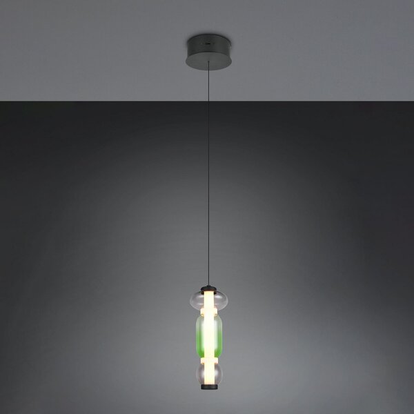 Trio Lighting Κρεμαστή λάμπα LED Minerva, Ø 15 cm, πολύχρωμη, γυαλί, CCT, ρυθμιστής έντασης, ρυθμιζόμενος, Πολύχρωμο, Σαλόνι / τραπεζαρία, Γυαλί