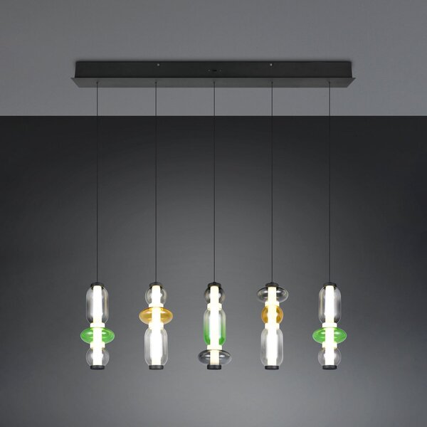 Trio Lighting Κρεμαστή λάμπα LED Minerva, μήκος 100 cm, πολύχρωμη, γυαλί, CCT Dimmer, ρυθμιζόμενος, Σαλόνι / τραπεζαρία, Γυαλί