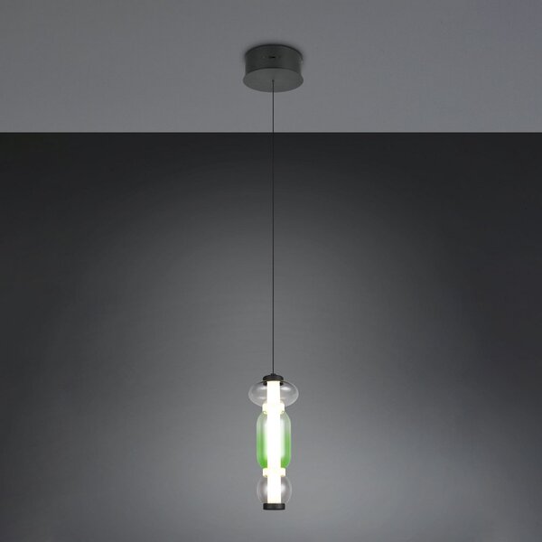 Trio Lighting Κρεμαστή λάμπα LED Minerva, Ø 15 cm, πολύχρωμη, γυαλί, CCT, ρυθμιστής έντασης, ρυθμιζόμενος, Πολύχρωμο, Σαλόνι / τραπεζαρία, Γυαλί