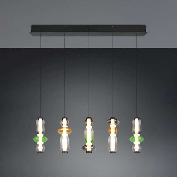 Trio Lighting Κρεμαστή λάμπα LED Minerva, μήκος 100 cm, πολύχρωμη, γυαλί, CCT Dimmer, ρυθμιζόμενος, Σαλόνι / τραπεζαρία, Γυαλί