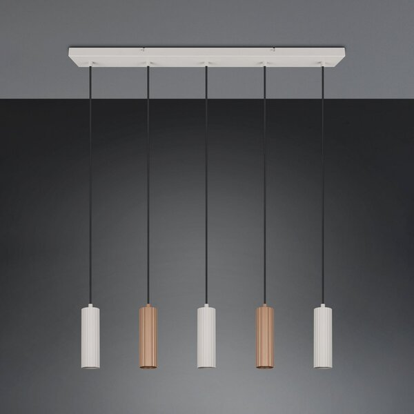 Trio Lighting Κρεμαστό φωτιστικό Soka, καφέ/γκρι, μήκος 85 cm, μέταλλο, 5 φτερά., ρυθμιζόμενος, Καφέ / Σκουριάς, Σαλόνι / τραπεζαρία, Μέταλλο, σύγχρονο
