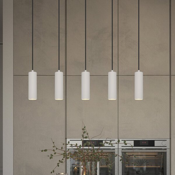 Trio Lighting Κρεμαστό φωτιστικό Soka, ανοιχτό γκρι, μήκος 85 cm, μέταλλο, 5 φτερά., ρυθμιζόμενος, Γκρι, Σαλόνι / τραπεζαρία, Μέταλλο, σύγχρονο