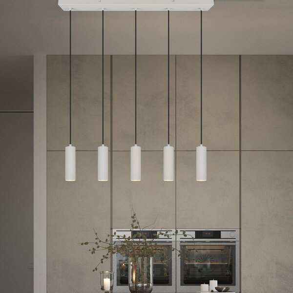 Trio Lighting Κρεμαστό φωτιστικό Soka, ανοιχτό γκρι, μήκος 85 cm, μέταλλο, 5 φτερά., ρυθμιζόμενος, Γκρι, Σαλόνι / τραπεζαρία, Μέταλλο, σύγχρονο