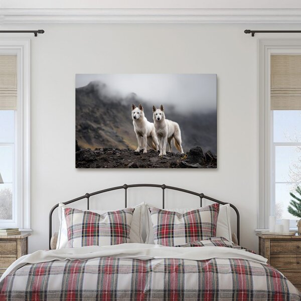 Πίνακας σε καμβά λύκοι σε ομιχλώδη βουνά